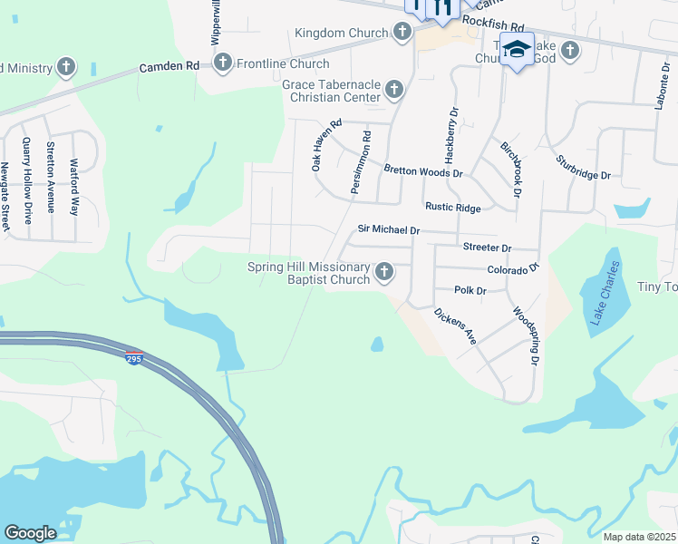 map of restaurants, bars, coffee shops, grocery stores, and more near 2229 Sir Michael Drive in Hope Mills