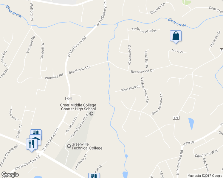 map of restaurants, bars, coffee shops, grocery stores, and more near 24 Silver Knoll Court in Greer