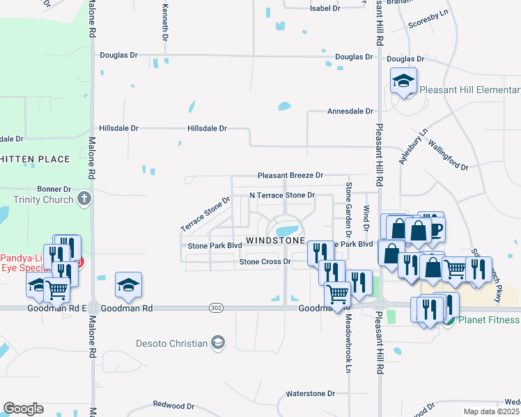 map of restaurants, bars, coffee shops, grocery stores, and more near 4683 North Terrace Stone Drive in Olive Branch