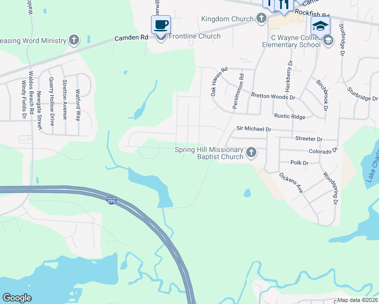map of restaurants, bars, coffee shops, grocery stores, and more near Shire Street in Cumberland County