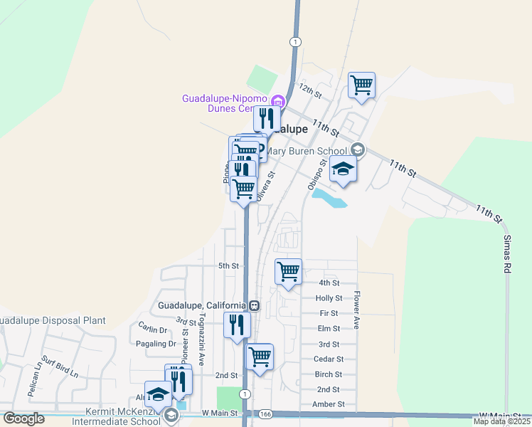 map of restaurants, bars, coffee shops, grocery stores, and more near 754 Olivera Street in Guadalupe