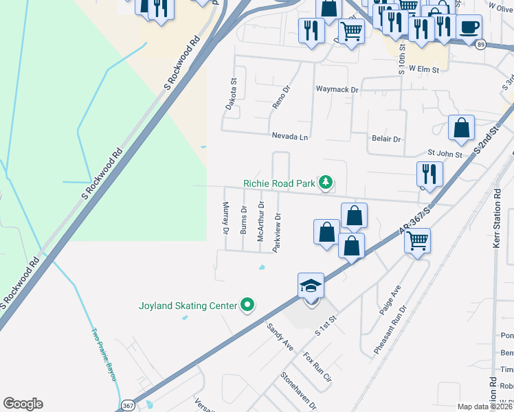 map of restaurants, bars, coffee shops, grocery stores, and more near 10 McArthur Drive in Cabot