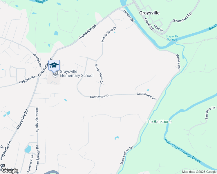 map of restaurants, bars, coffee shops, grocery stores, and more near 21 Creekside Drive in Ringgold
