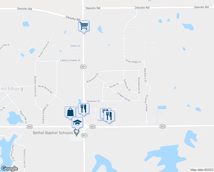 map of restaurants, bars, coffee shops, grocery stores, and more near 5800 Dover Drive in Horn Lake