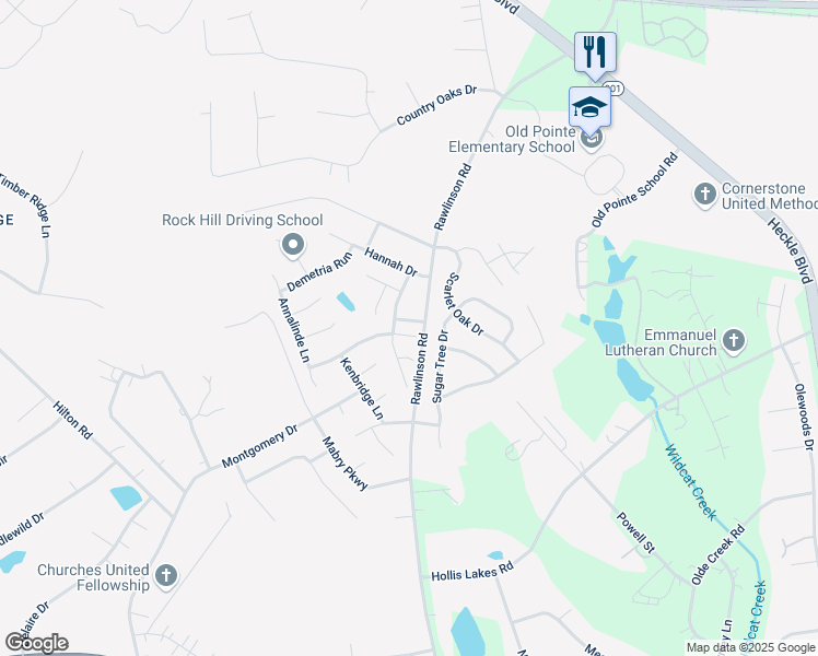 map of restaurants, bars, coffee shops, grocery stores, and more near 4620 Noel Court in Rock Hill