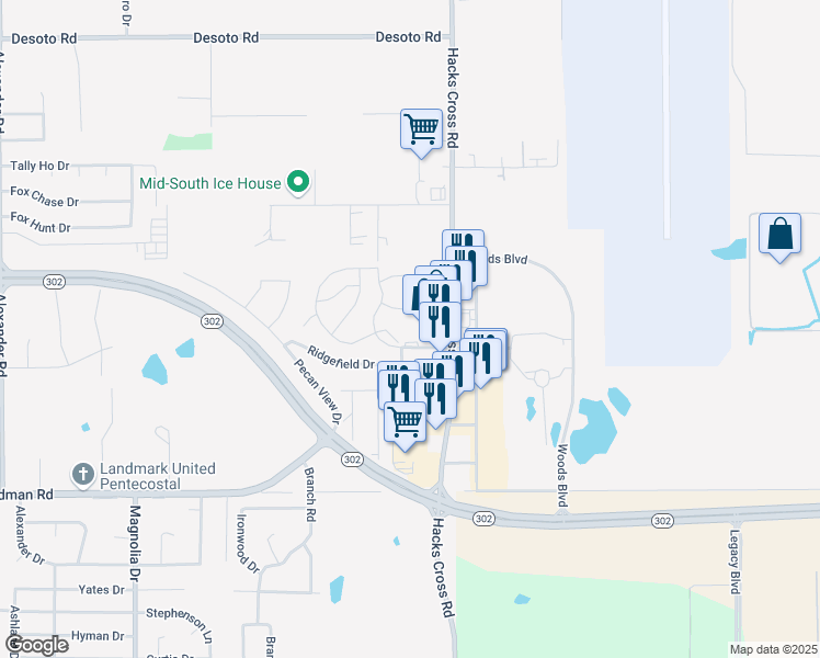 map of restaurants, bars, coffee shops, grocery stores, and more near 10900 Nichols Boulevard in Olive Branch
