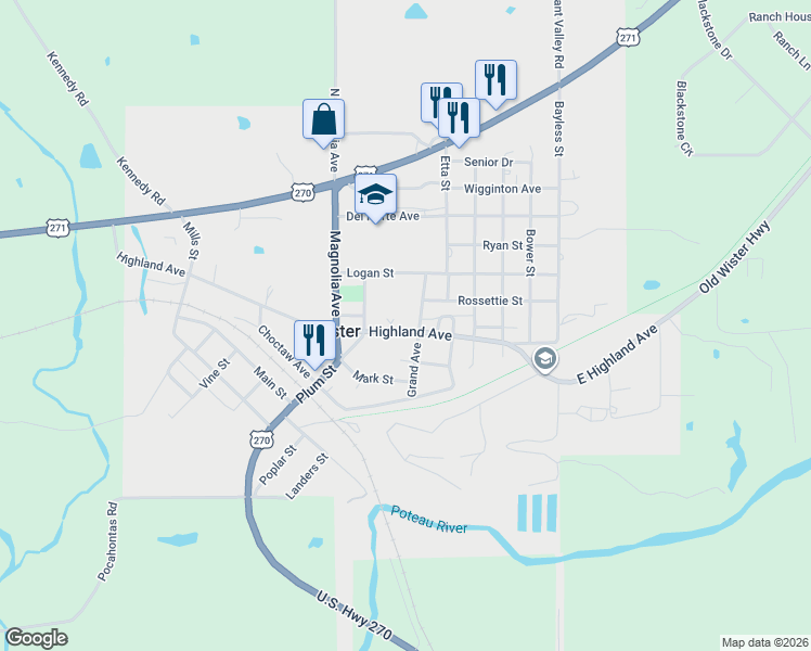 map of restaurants, bars, coffee shops, grocery stores, and more near 2091/2 Highland Avenue in Wister