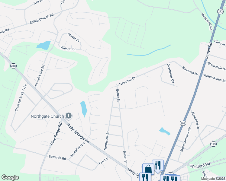 map of restaurants, bars, coffee shops, grocery stores, and more near 603 Butler Street in Lyman
