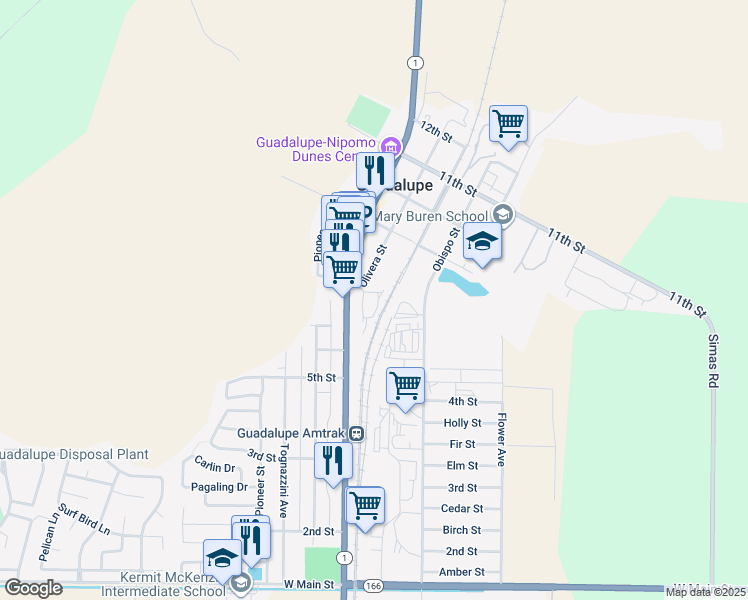 map of restaurants, bars, coffee shops, grocery stores, and more near 754 Olivera Street in Guadalupe