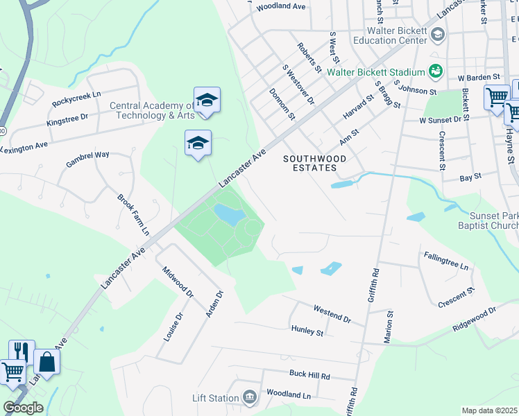 map of restaurants, bars, coffee shops, grocery stores, and more near 1010 Kingswood Drive in Monroe