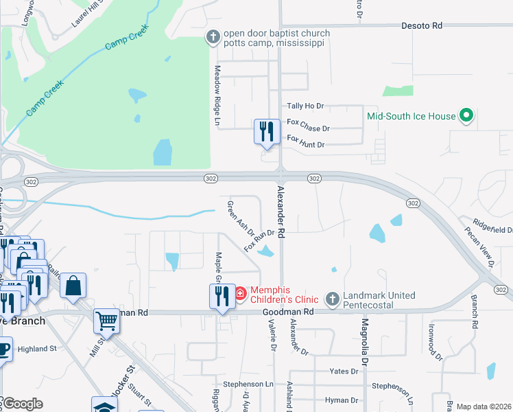 map of restaurants, bars, coffee shops, grocery stores, and more near 7353 Red Maple Drive in Olive Branch