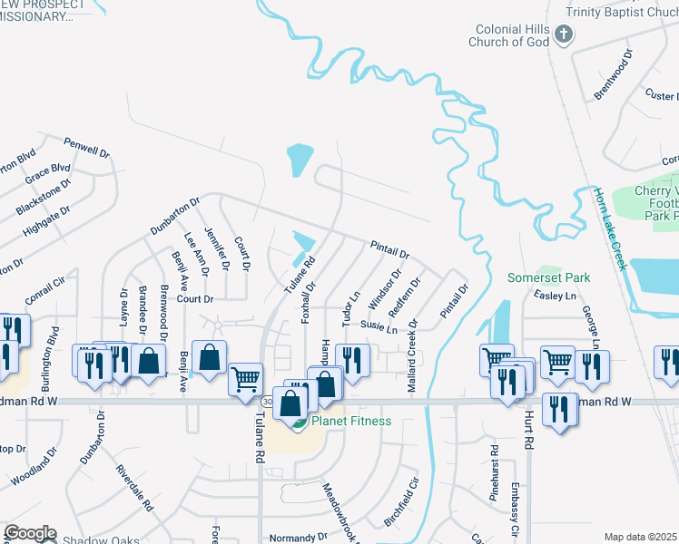 map of restaurants, bars, coffee shops, grocery stores, and more near 7082 Foxhall Drive in Horn Lake