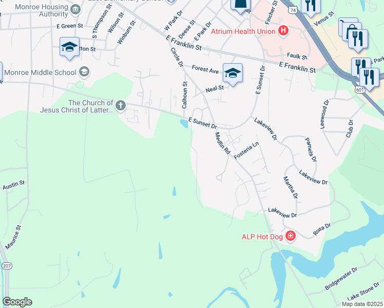 map of restaurants, bars, coffee shops, grocery stores, and more near 1110 Keswick Place in Monroe
