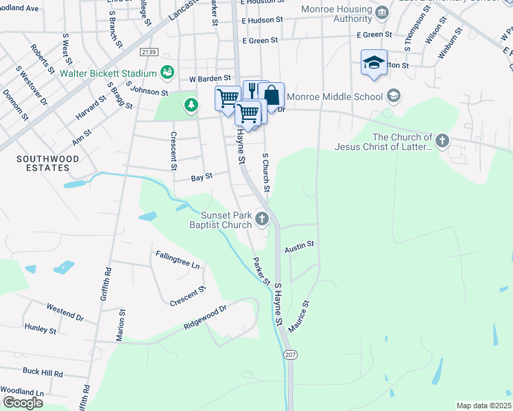 map of restaurants, bars, coffee shops, grocery stores, and more near 1278 South Hayne Street in Monroe