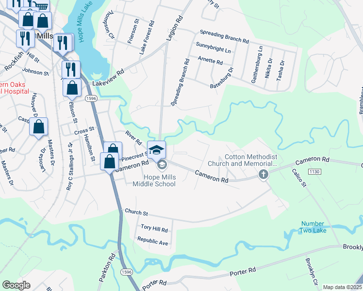 map of restaurants, bars, coffee shops, grocery stores, and more near 4029 Professional Drive in Hope Mills