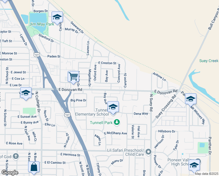 map of restaurants, bars, coffee shops, grocery stores, and more near 1216 East Lee Drive in Santa Maria