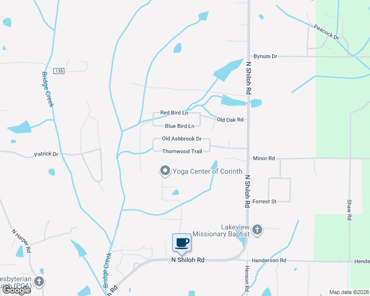 map of restaurants, bars, coffee shops, grocery stores, and more near 3510 Old Ashbrook Drive in Corinth