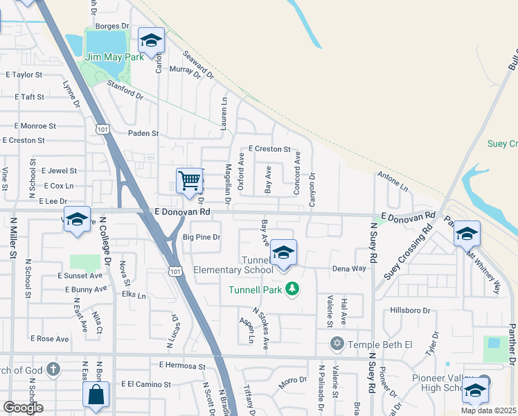 map of restaurants, bars, coffee shops, grocery stores, and more near 1207 East Donovan Road in Santa Maria