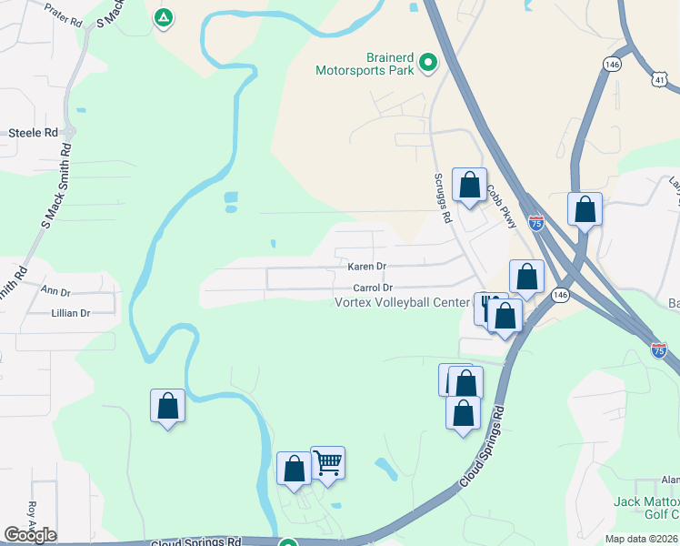 map of restaurants, bars, coffee shops, grocery stores, and more near 359 Karen Drive in Ringgold