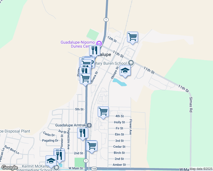 map of restaurants, bars, coffee shops, grocery stores, and more near 795 Obispo Street in Guadalupe