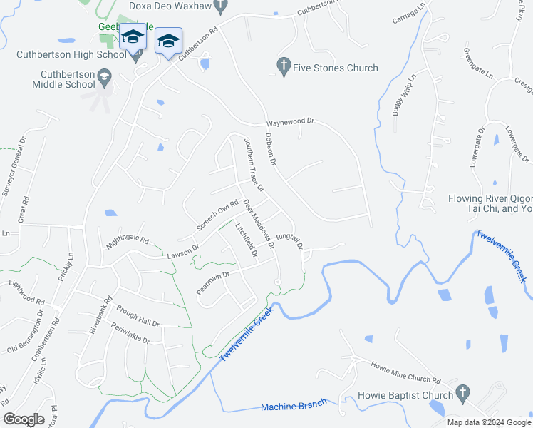map of restaurants, bars, coffee shops, grocery stores, and more near 3009 Sewee Lane in Waxhaw