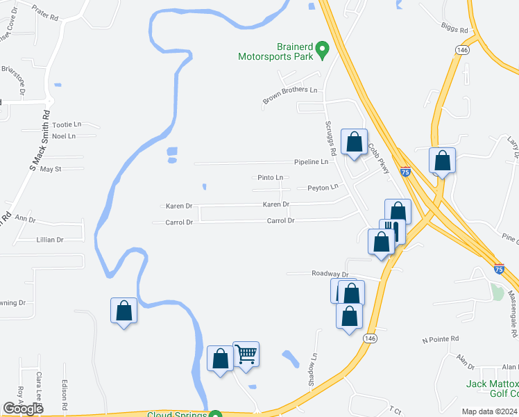 map of restaurants, bars, coffee shops, grocery stores, and more near 359 Karen Drive in Ringgold