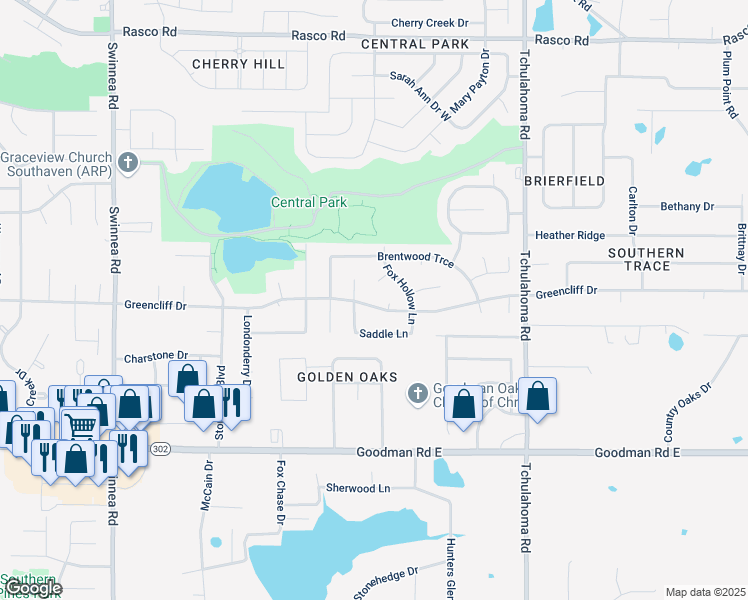 map of restaurants, bars, coffee shops, grocery stores, and more near 1628 Greencliff Drive in Southaven