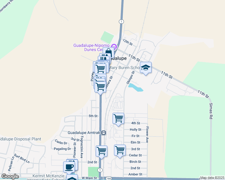 map of restaurants, bars, coffee shops, grocery stores, and more near 795 Obispo Street in Guadalupe
