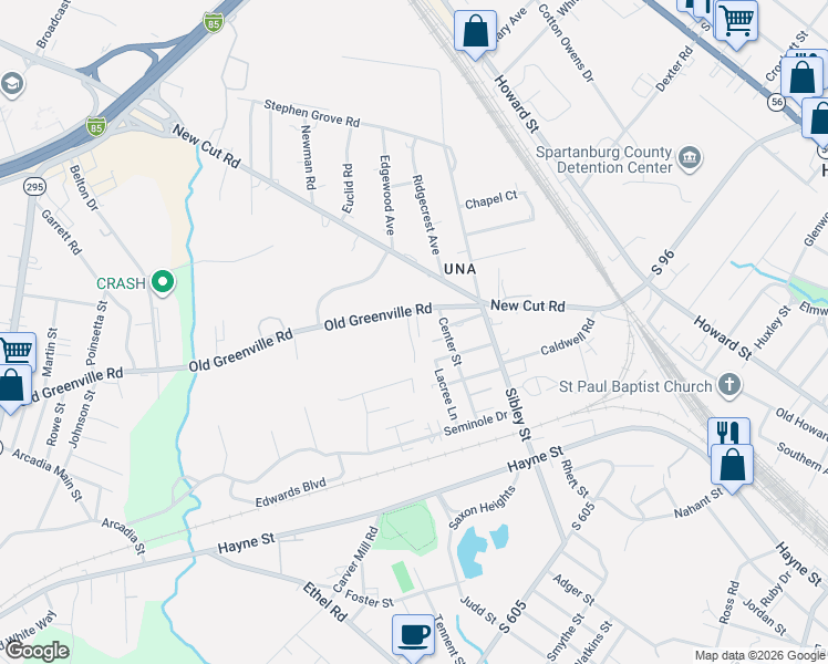 map of restaurants, bars, coffee shops, grocery stores, and more near 241 Old Greenville Road in Spartanburg