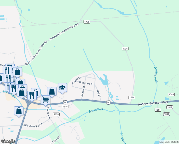 map of restaurants, bars, coffee shops, grocery stores, and more near 312 Cherry Street in Wadesboro