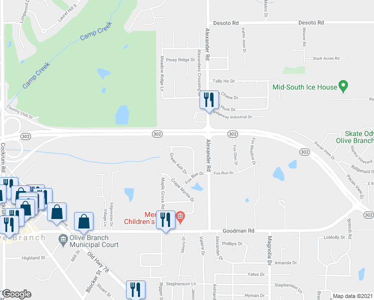 map of restaurants, bars, coffee shops, grocery stores, and more near 9927 White Poplar Drive in Olive Branch