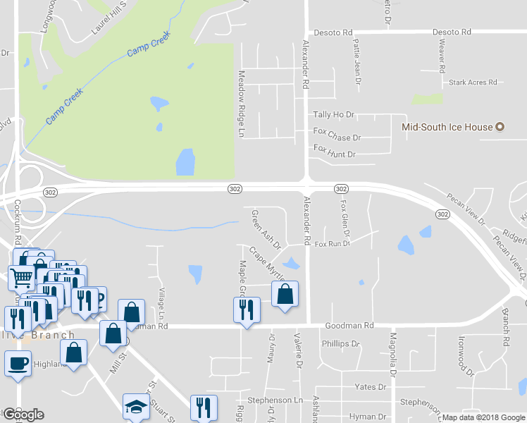 map of restaurants, bars, coffee shops, grocery stores, and more near 9891 White Poplar Drive in Olive Branch