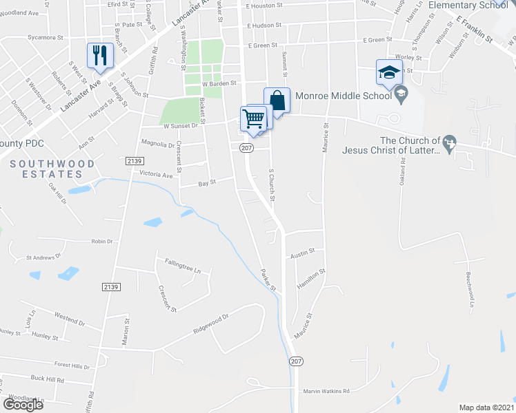 map of restaurants, bars, coffee shops, grocery stores, and more near 1278 South Hayne Street in Monroe