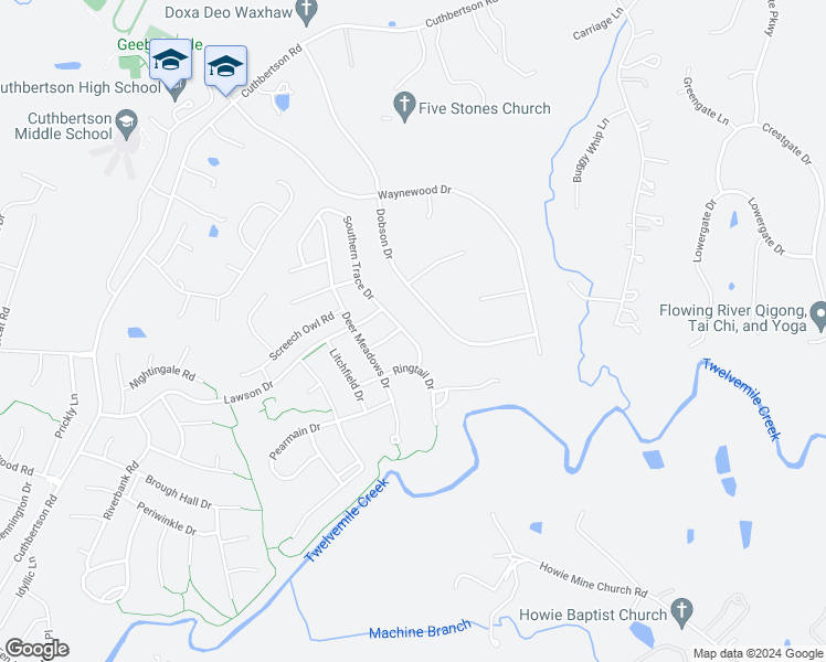 map of restaurants, bars, coffee shops, grocery stores, and more near 2909 Southern Trace Drive in Waxhaw