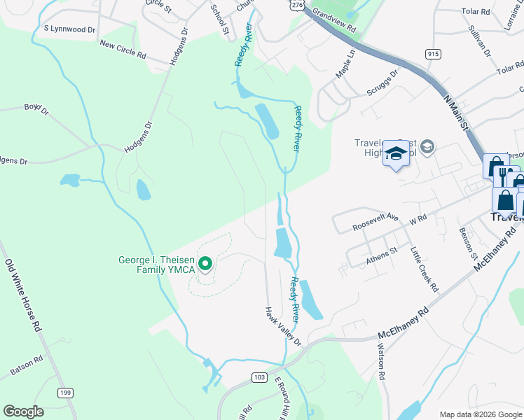 map of restaurants, bars, coffee shops, grocery stores, and more near 119 Bridwell Way in Travelers Rest