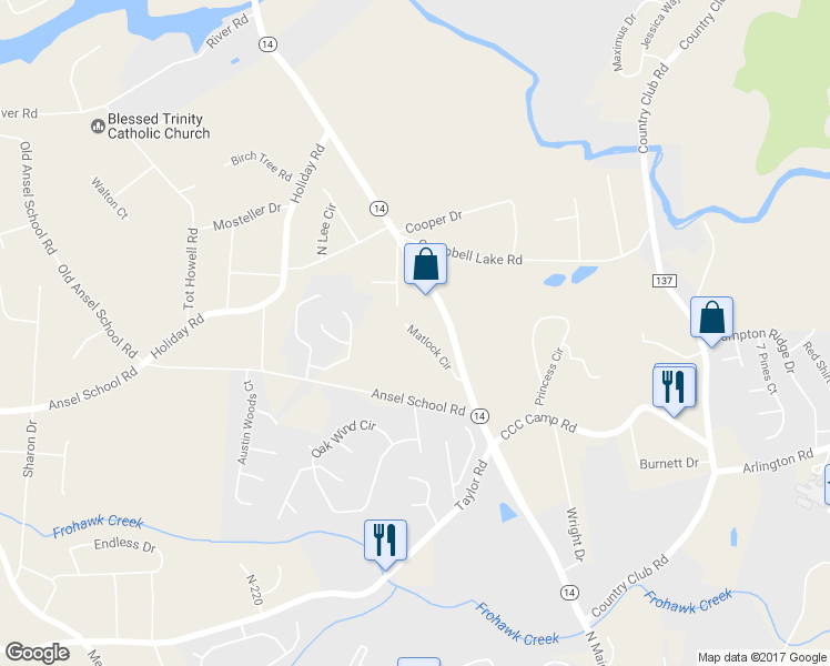 map of restaurants, bars, coffee shops, grocery stores, and more near 43 Matlock Circle in Greer