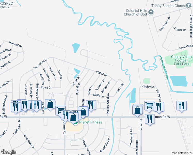map of restaurants, bars, coffee shops, grocery stores, and more near 7109 Tudor Lane in Horn Lake
