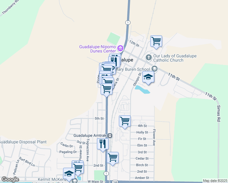 map of restaurants, bars, coffee shops, grocery stores, and more near 754 Olivera Street in Guadalupe
