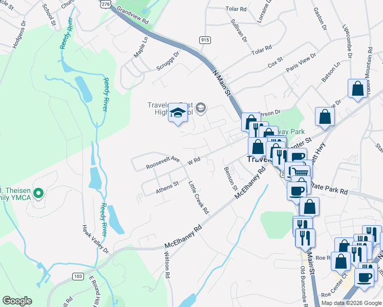 map of restaurants, bars, coffee shops, grocery stores, and more near 105 Solis Court in Travelers Rest