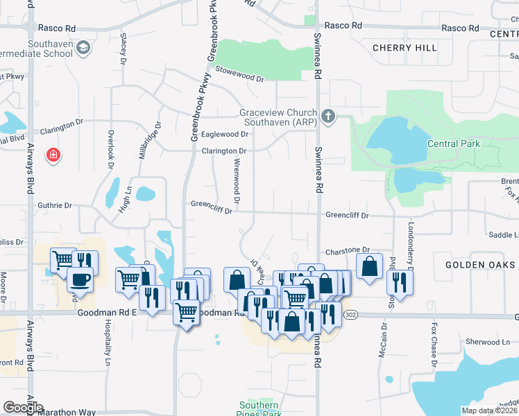 map of restaurants, bars, coffee shops, grocery stores, and more near 790 Greencliff Drive in Southaven