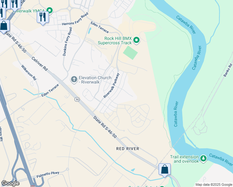 map of restaurants, bars, coffee shops, grocery stores, and more near 383 Luray Way in Rock Hill