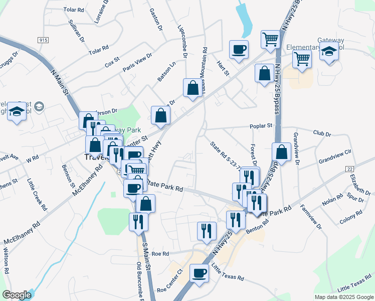 map of restaurants, bars, coffee shops, grocery stores, and more near 49 Brookside Drive in Travelers Rest