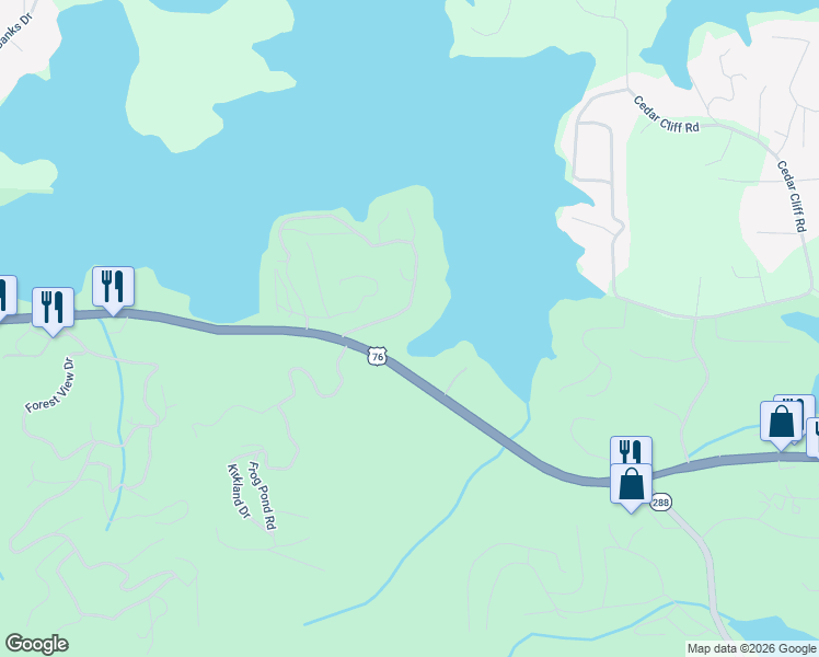 map of restaurants, bars, coffee shops, grocery stores, and more near 2300 Ridgecrest Circle in Hiawassee