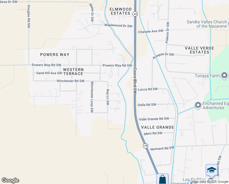 map of restaurants, bars, coffee shops, grocery stores, and more near 6924b Ray Lane Southwest in Albuquerque