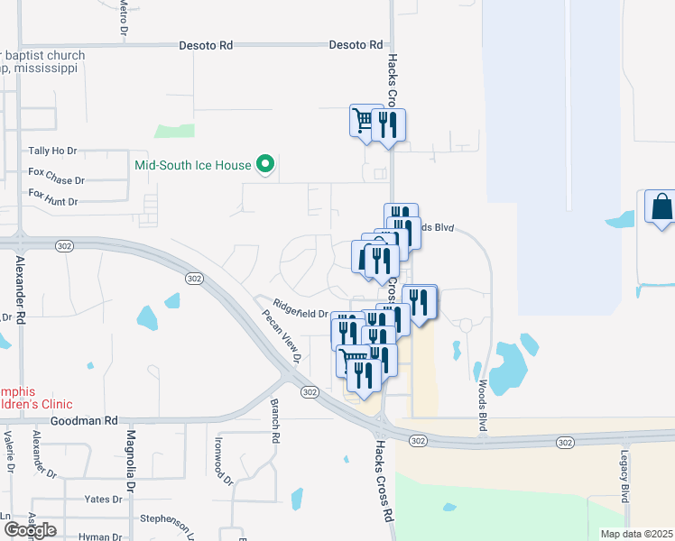 map of restaurants, bars, coffee shops, grocery stores, and more near 10900 Nichols Boulevard in Olive Branch