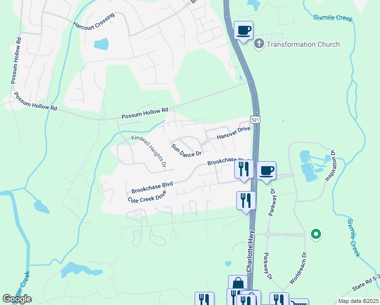 map of restaurants, bars, coffee shops, grocery stores, and more near 8015 Long House Lane in Indian Land