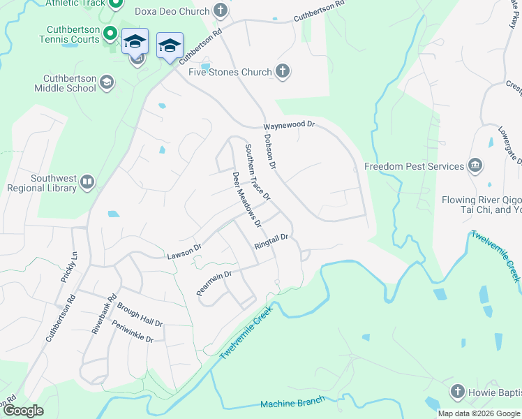 map of restaurants, bars, coffee shops, grocery stores, and more near 2708 Lawson Drive in Waxhaw