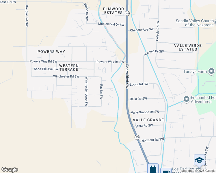 map of restaurants, bars, coffee shops, grocery stores, and more near 6924b Ray Lane Southwest in Albuquerque