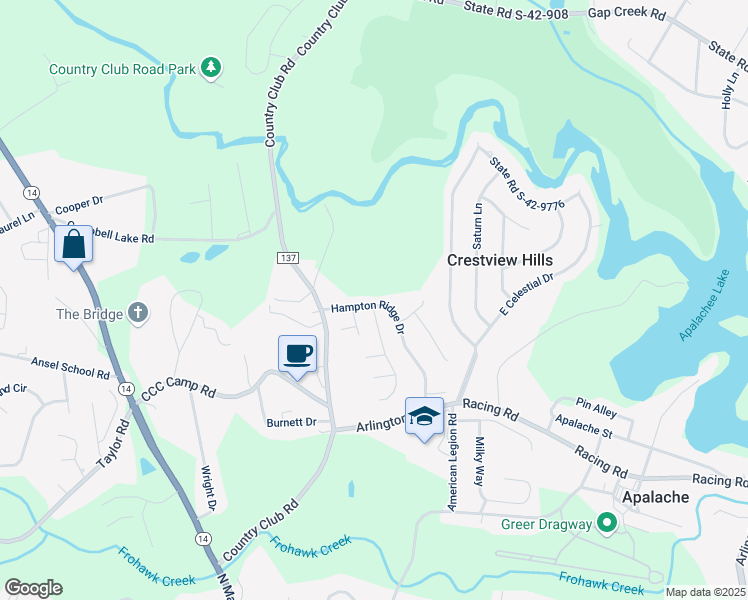 map of restaurants, bars, coffee shops, grocery stores, and more near 109 Hampton Ridge Drive in Greer