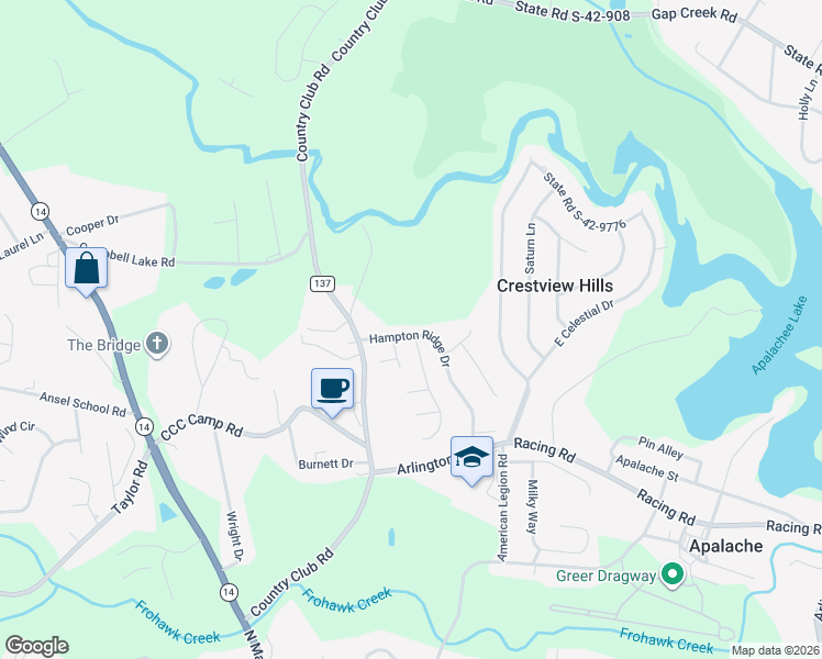 map of restaurants, bars, coffee shops, grocery stores, and more near 109 Hampton Ridge Drive in Greer